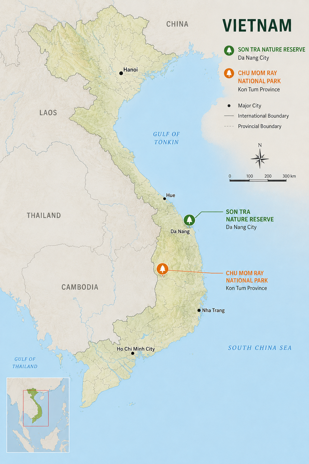 map of son tra nature reserve and chu mom ray national park